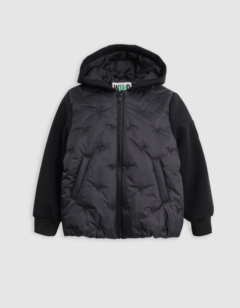 Boy's black embroidered nylon two-ply down jacket - IKKS