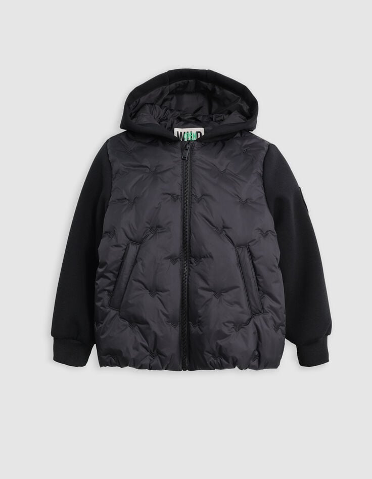 Boy's black embroidered nylon two-ply down jacket-1