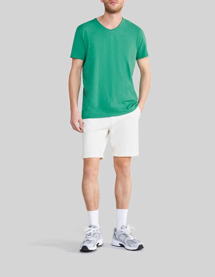 Men’s petrol organic cotton Essential V-neck T-shirt-7