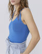 Women’s blue ribbed knit front/back V-neck top-5