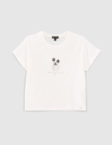 T-shirt blanc bi-mati&egrave;re dos dentelle fille - IKKS