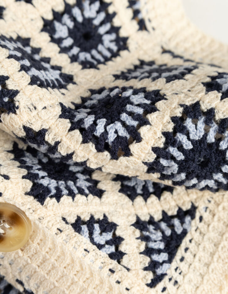 Blaue Strickjacke, Häkellook-6