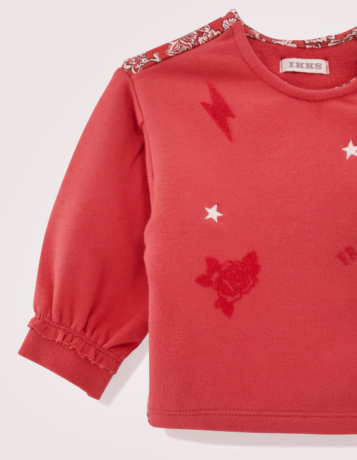 Sudadera rojo bimaterial estampado espalda bebé niña-5