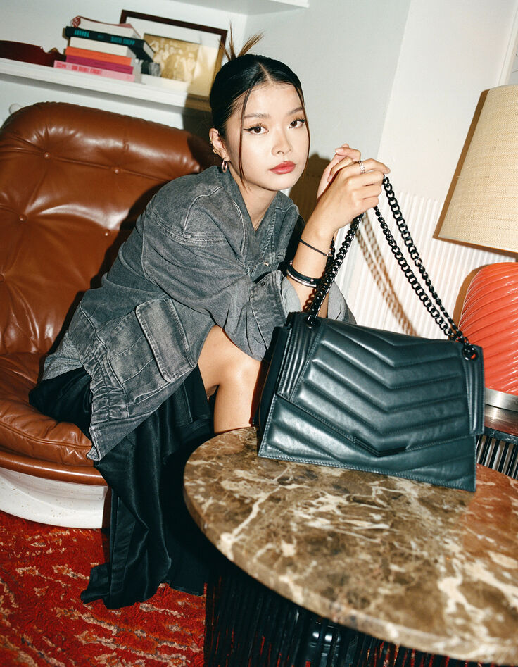 Tas THE 1 Timeless zwart doorstikt leer Maat L Dames-9