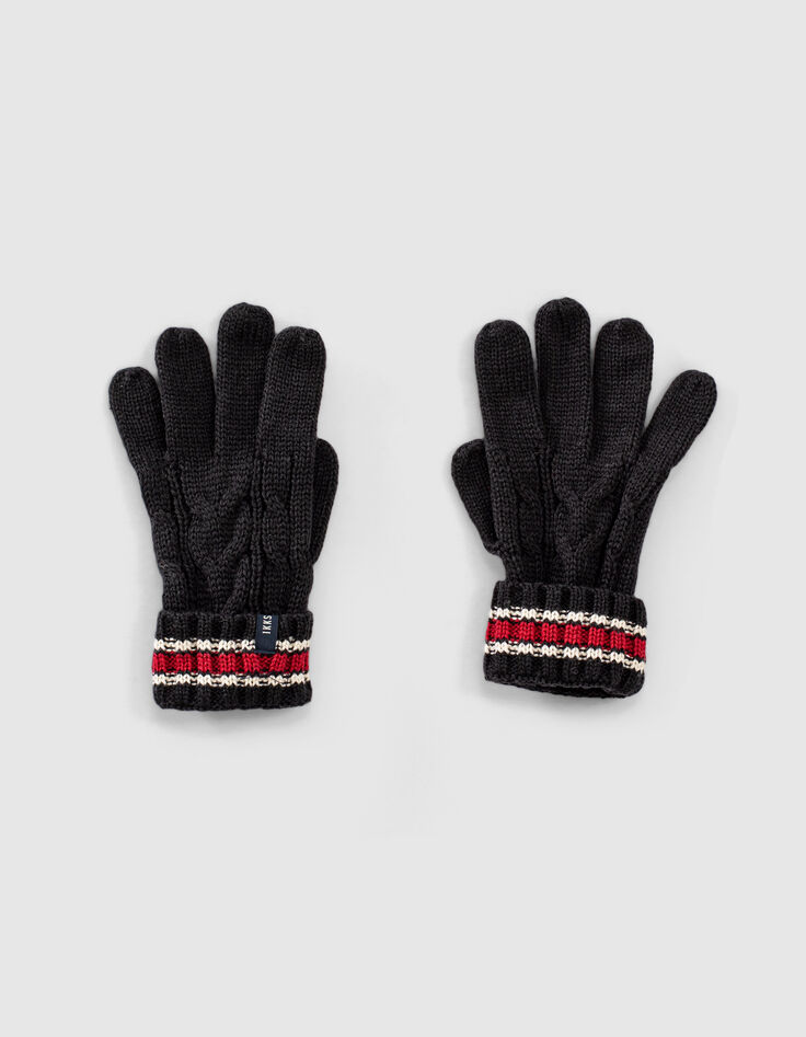 Boys’ dark navy striped knit gloves-1