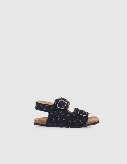Boys’ navy suede sandals with lightning motifs 