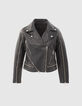 Veste en cuir noir esprit motard multi zips Femme-8