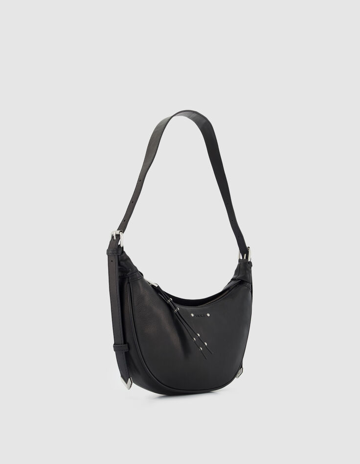 Sac demi-lune noir cuir grain&eacute; Allane taille S Femme -2
