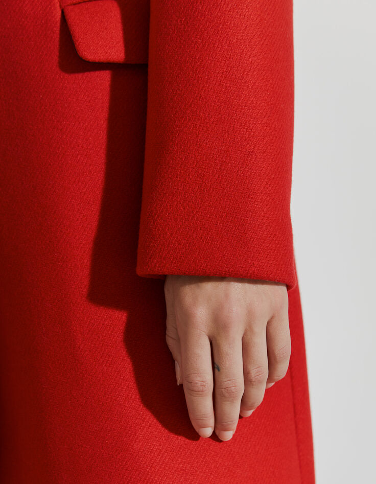 Manteau rouge mi-long en laine à capuche en molleton femme-6