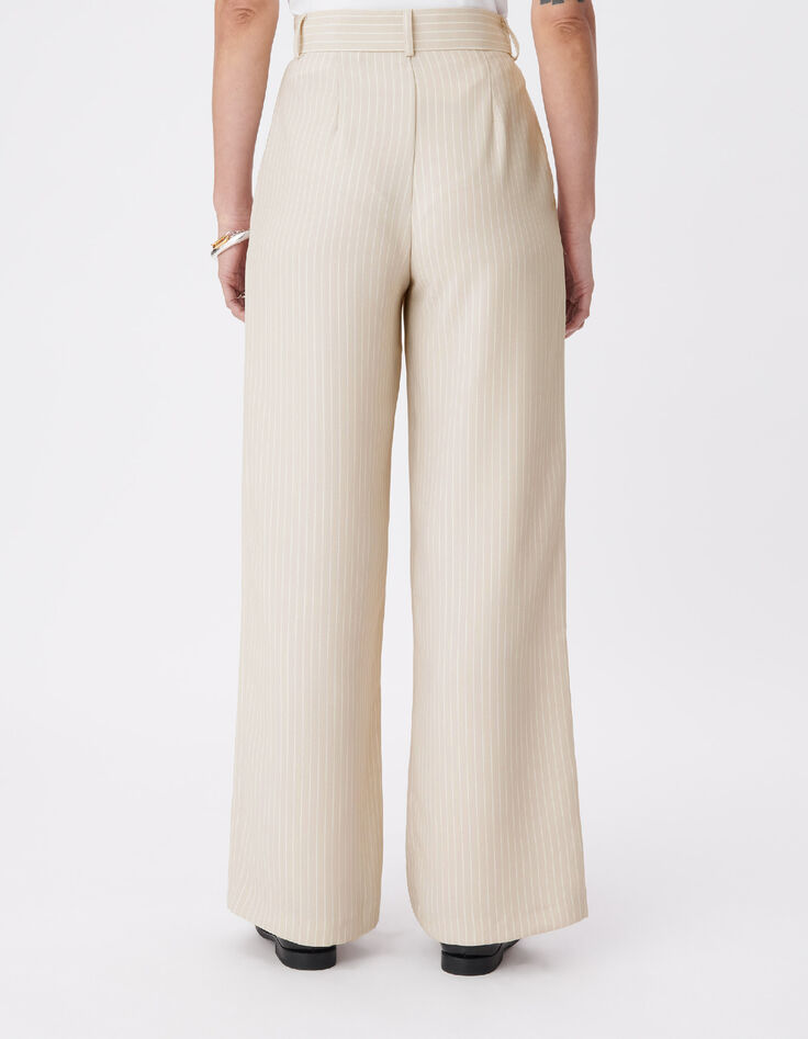 Pantalon de tailleur beige motif rayures tennis Femme-4