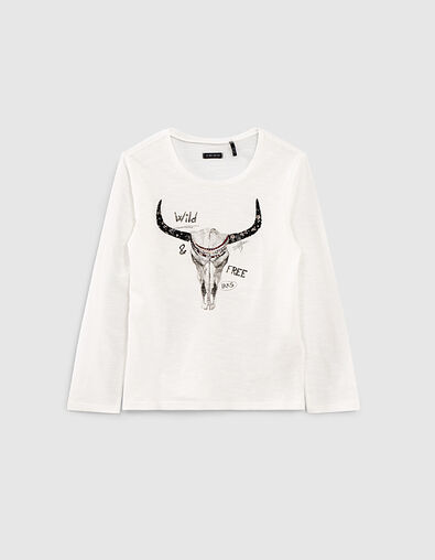 Girls' off-white buffalo head image T-shirt - IKKS