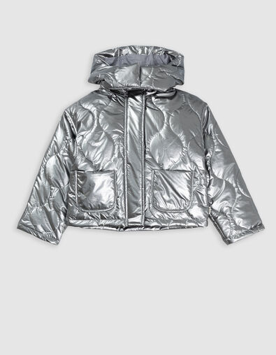 Doudoune grise nylon métallisé à capuche amovible fille - IKKS