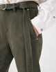 Kaki baggy jeans afneembare ceintuur zilver gesp dames-4