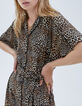 Women’s cognac shirt dress with baby leopard print-3