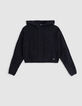 Schwarzer Zopfstrick-Kapuzenpullover für Mädchen-1