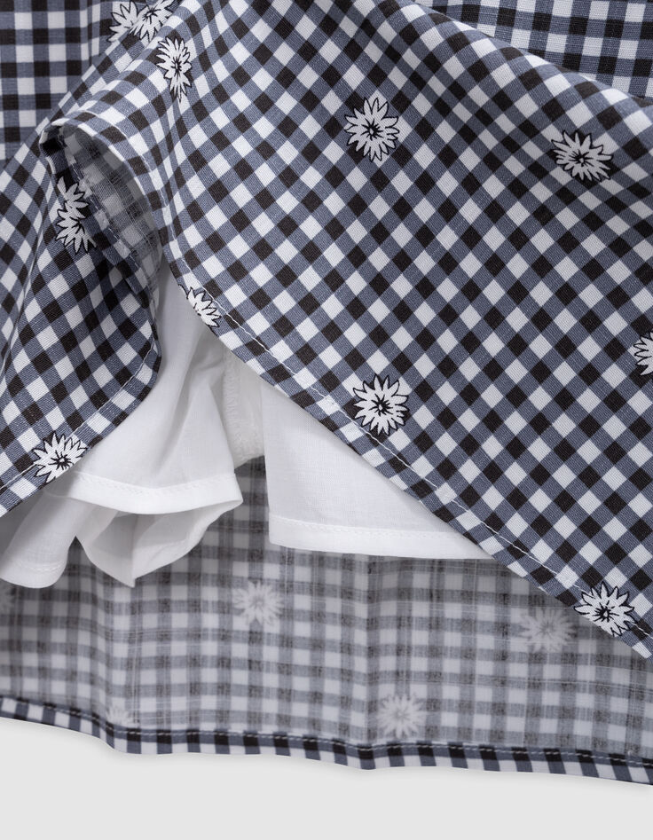 Jupe-short noire imprimé vichy et fleurs fille-6