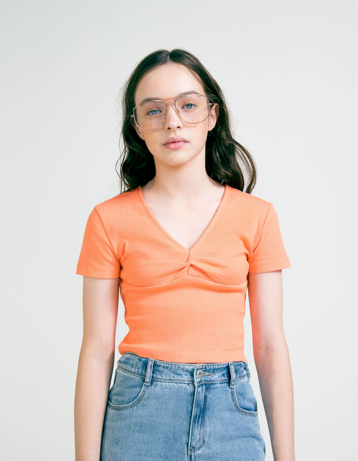 Oranje T-shirt biokatoen strikeffect vooraan meisjes - IKKS