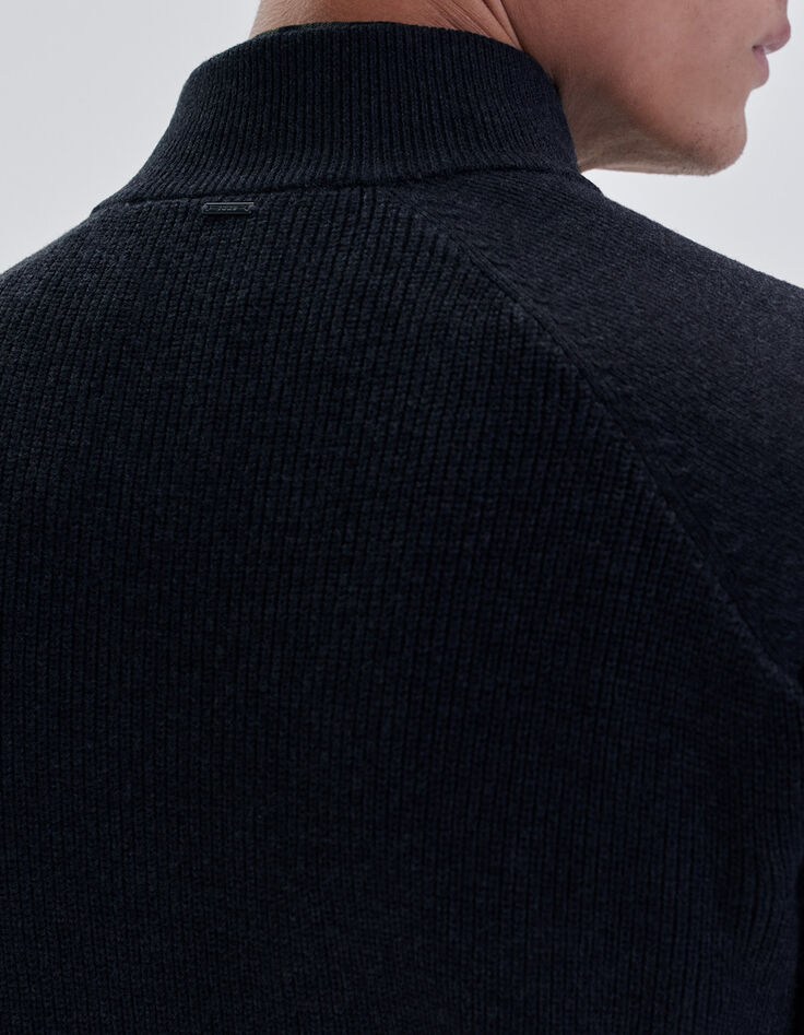 Marineblauer Herrenrippstrickpullover mit Troyerkragen-5