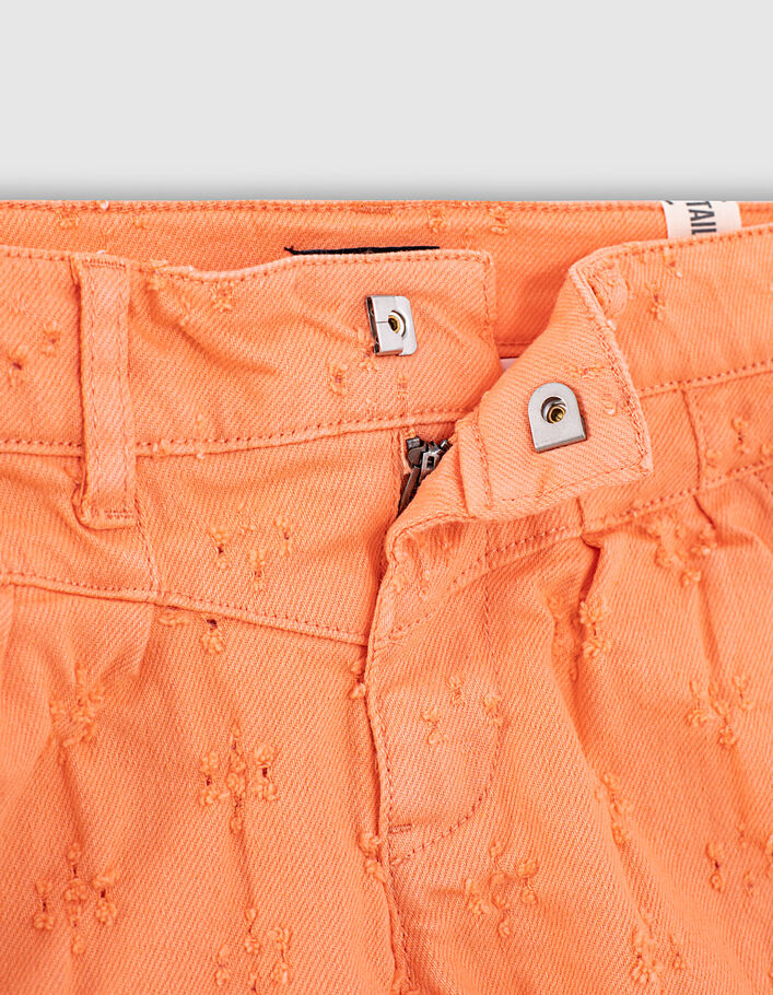 Girls’ apricot denim shorts with placed wear - IKKS