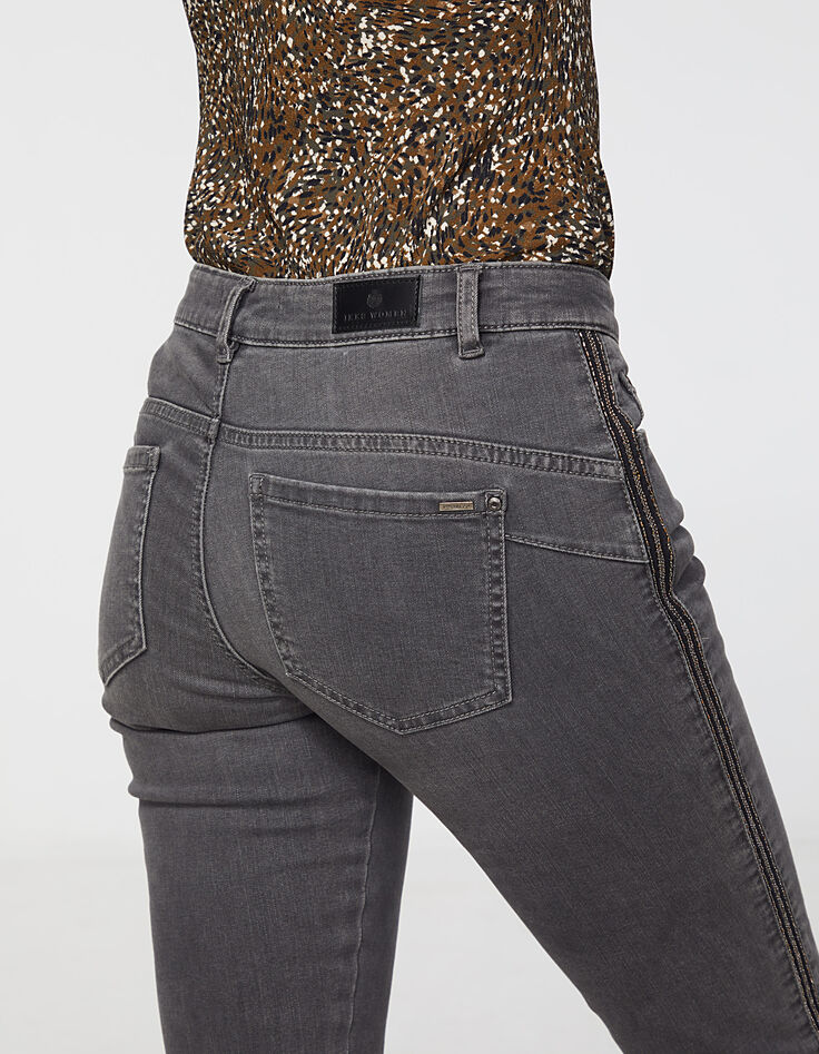Jean slim gris 7/8ème bandes bijoux côtés, sculpt up femme-5