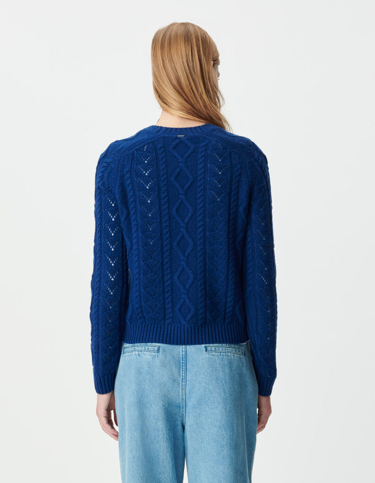 Blauer Damen-Kurzstrickpulli aus 100 % Wolle Punkte-3