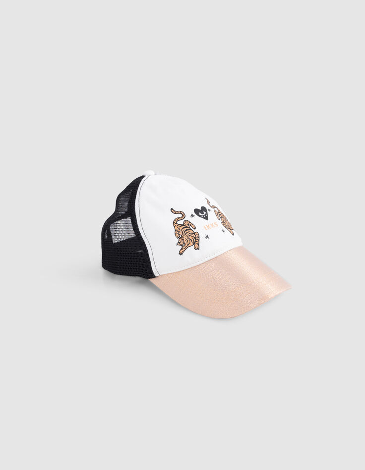 Pet in wit en zwart met koper klep meisjes-2