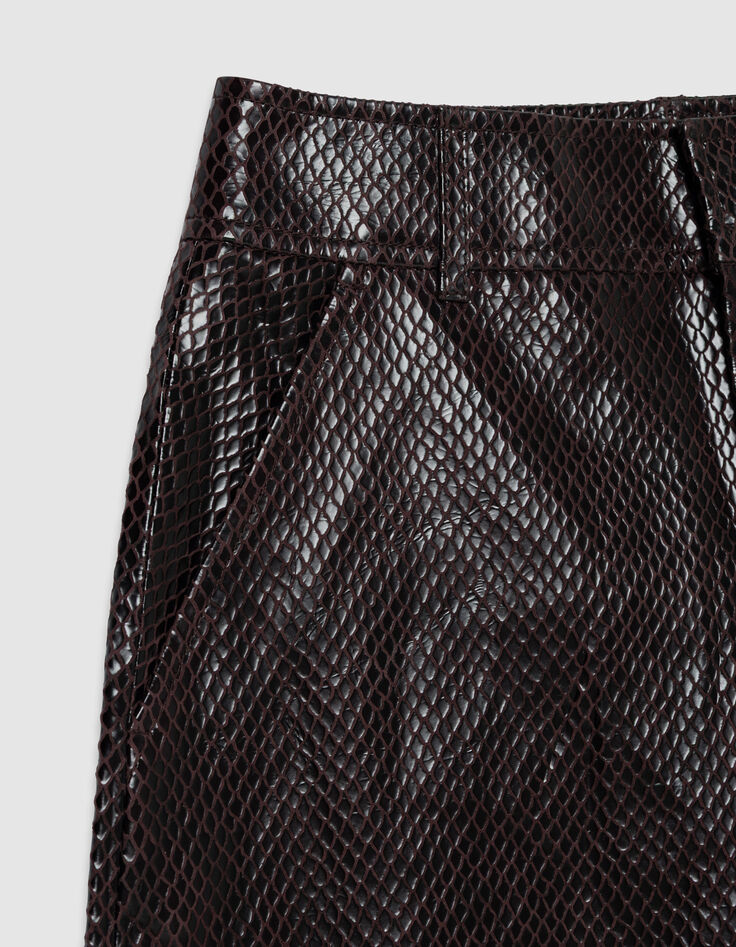 Rechthoekige leren broek met slangenprint Dames-7