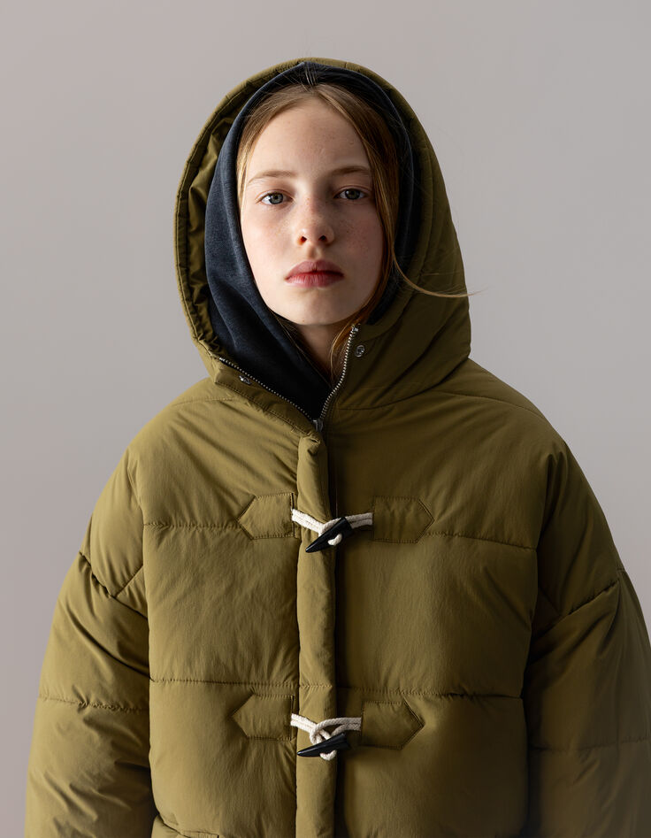 Manteau court kaki matelassé fille-2 Manteau court kaki matelassé fille-2