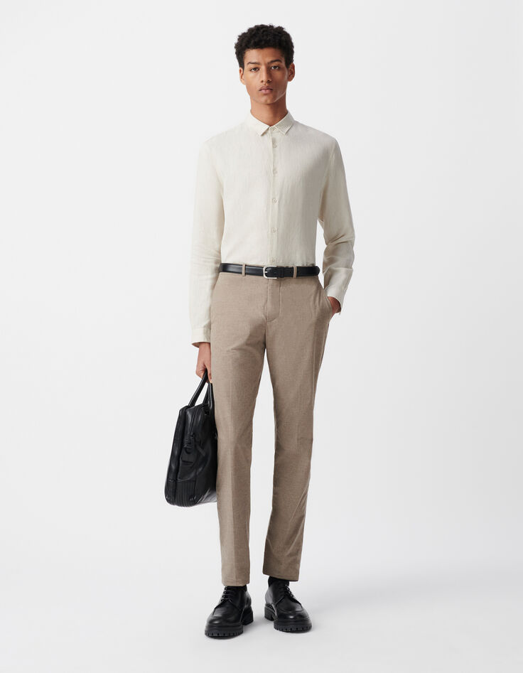 Men’s beige linen SLIM shirt-2
