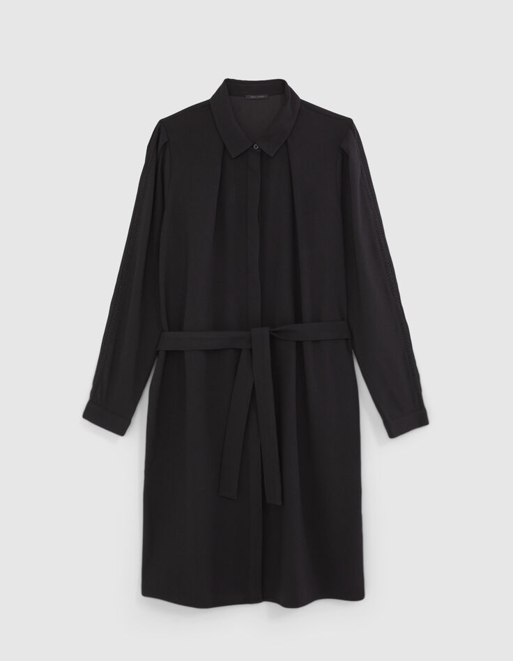 Robe Chemise Noire Aspect Soie - Taille S/M - Style Classique Confortable 👗