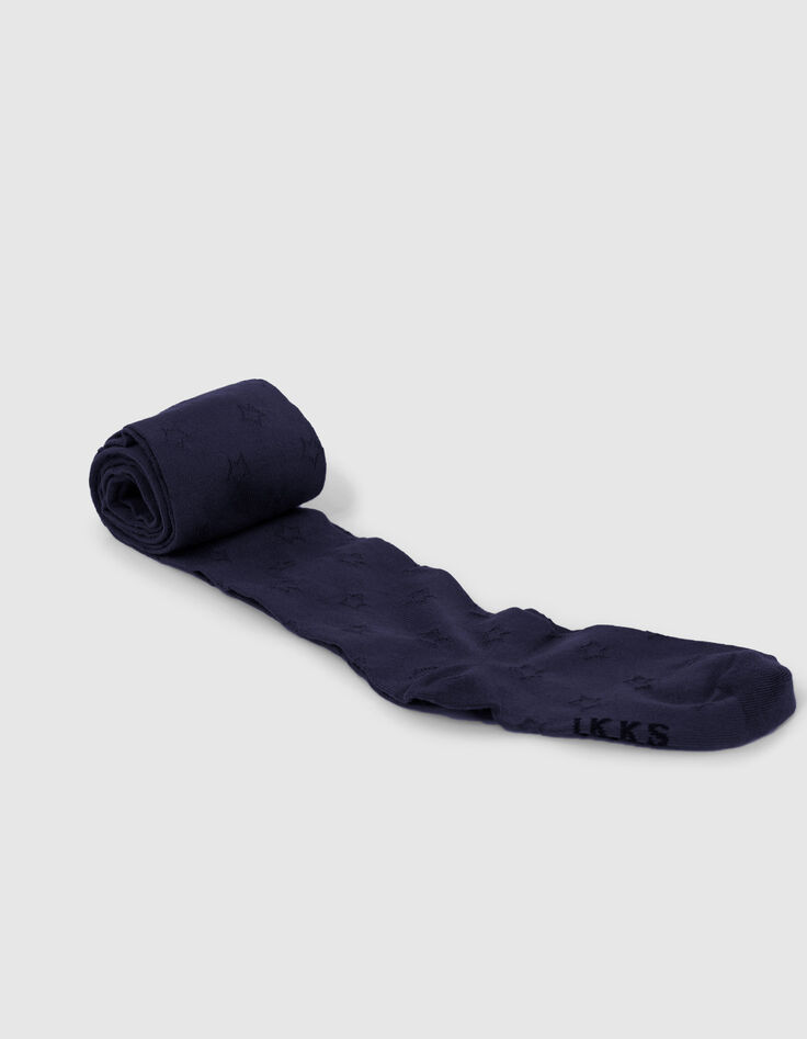 Girls&rsquo; navy openwork knit tights with star motifs-2