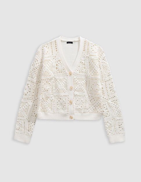 Cardigan écru tricot ajouré fille - IKKS