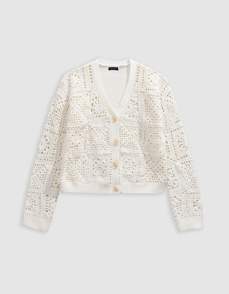 Cardigan écru tricot ajouré fille-1