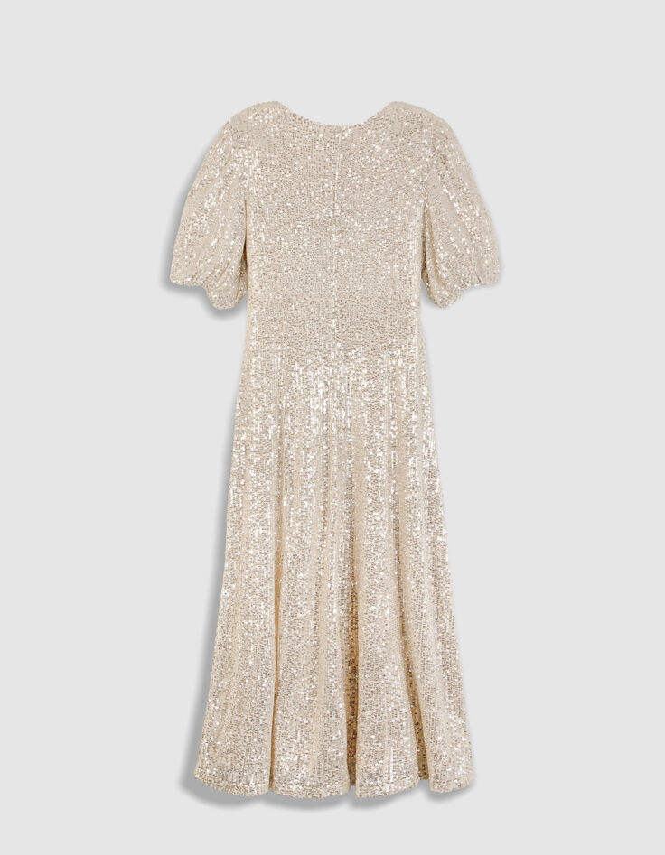 Vestido dorado lentejuelas con lazo Mujer-7