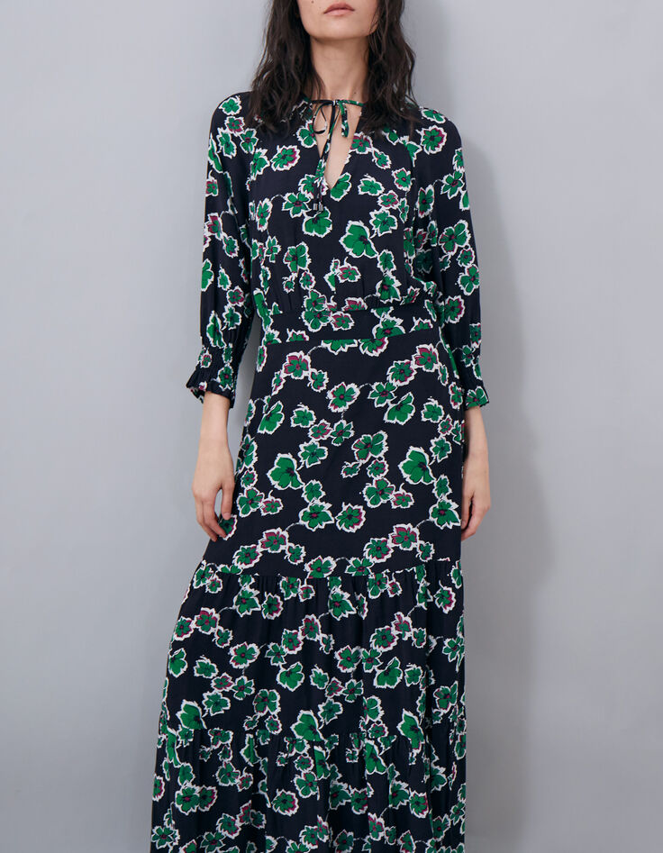 Lange zwarte jurk maxi bloemen Dames-2