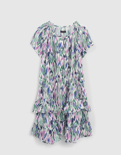 Girls’ off-white ikat diamond print asymmetric dress - IKKS