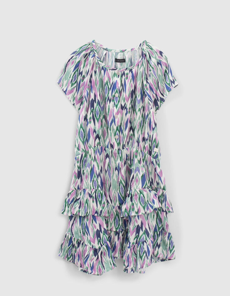 Girls’ off-white ikat diamond print asymmetric dress-1