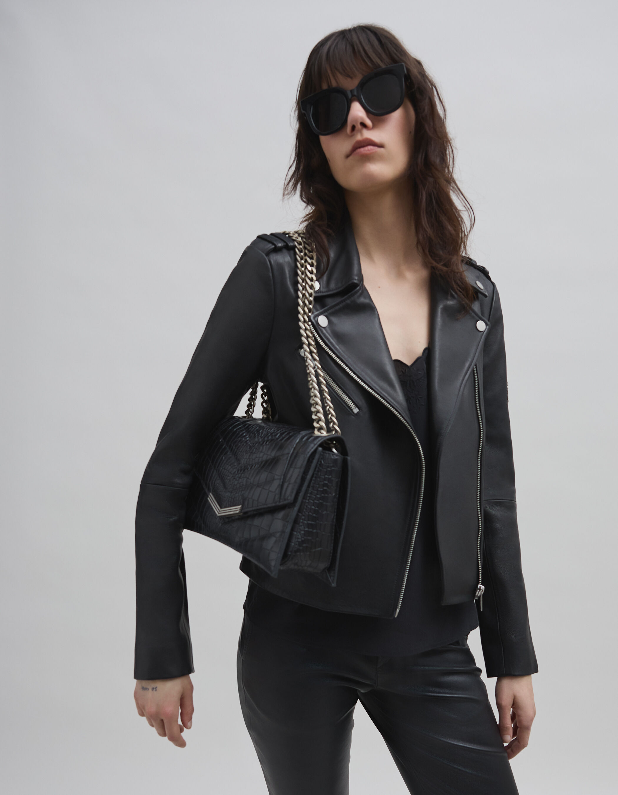 Sac THE 1. ANIMALS noir cuir embosse croco Taille M Femme IKKS