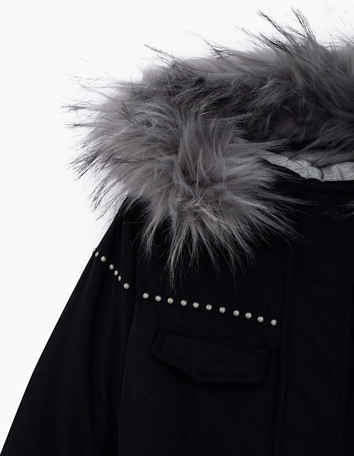 Girls’ black 3-in-1 parka with leopard print padded jacket - IKKS