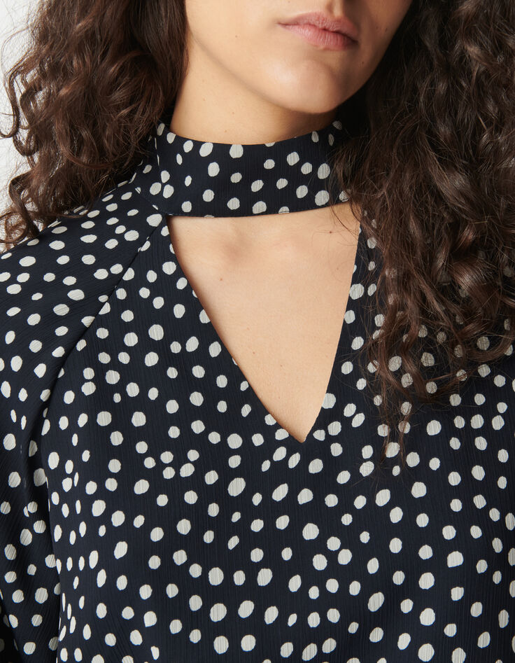 Blouse fluide marine motif pois manches ballon Femme-4