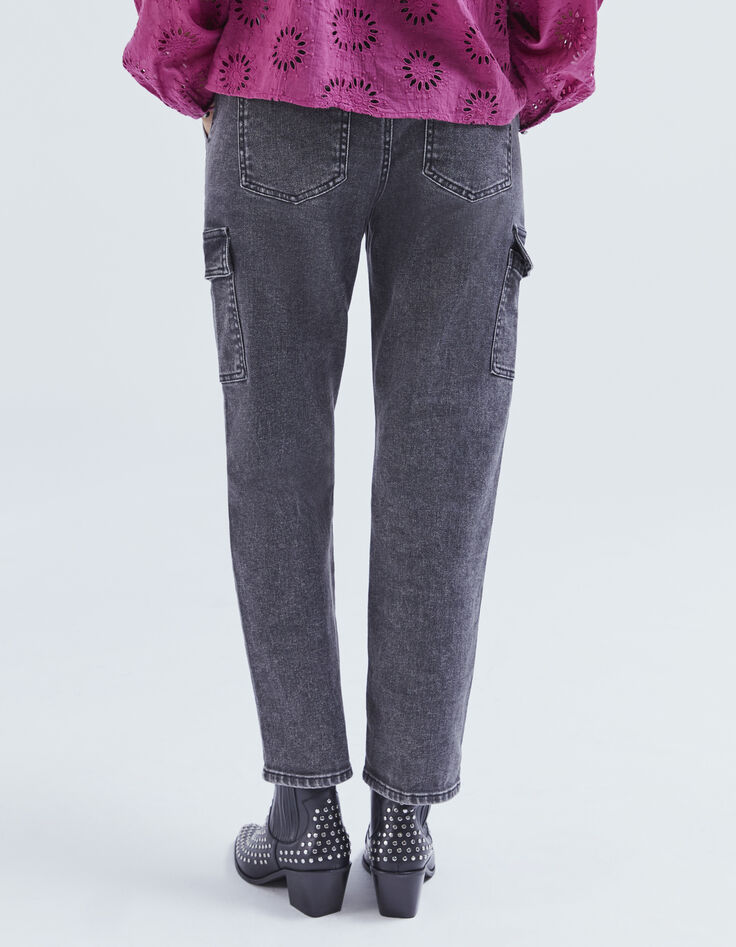 Jean gris battle cropped avec poches &agrave; rabat femme-3