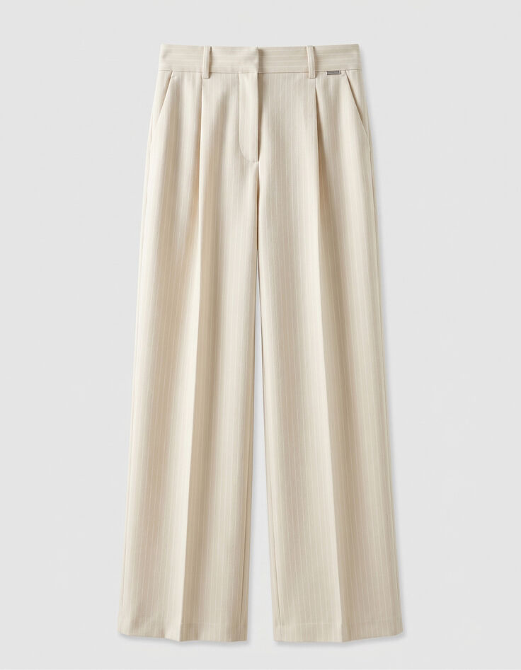 Pantalon de tailleur beige motif rayures tennis Femme-7
