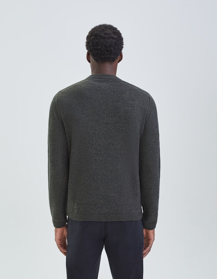 Men's khaki moulin&eacute; knit round collar sweater-2