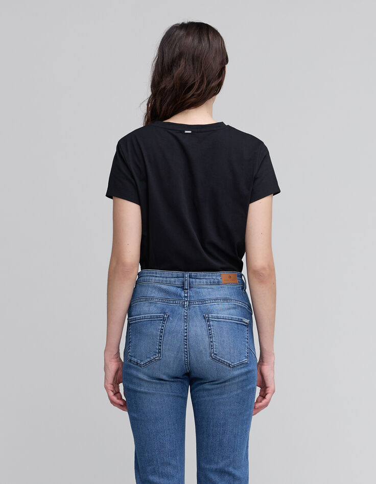 Schwarzes Damen-T-Shirt Bio-Baumwolle mit gestickter Botschaft-3