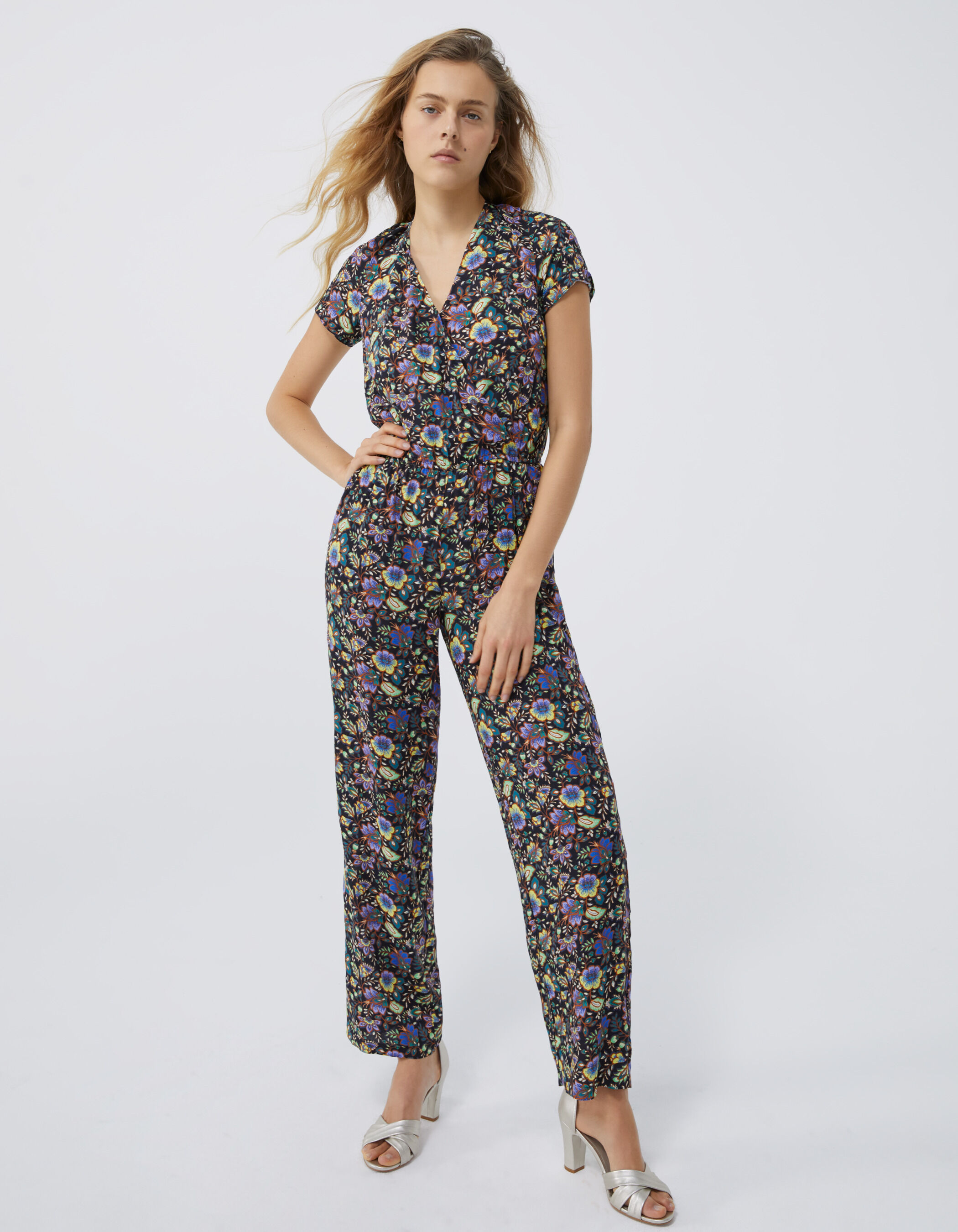 Women s black XL flower print jumpsuit