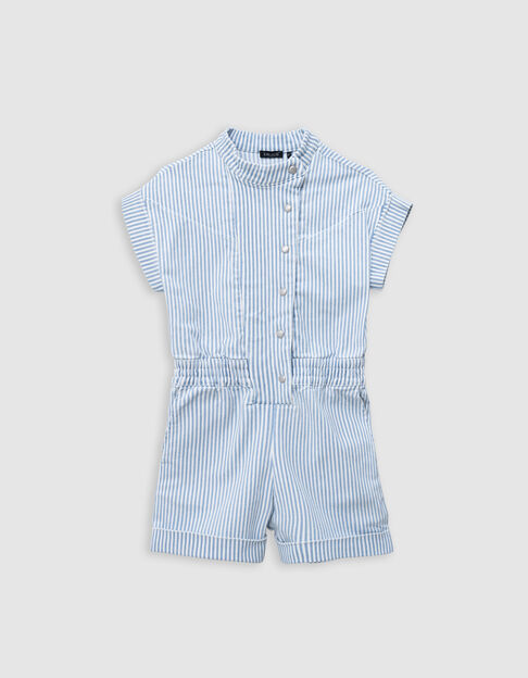 Witte korte jeansjumpsuit blauwe strepen meisjes - IKKS