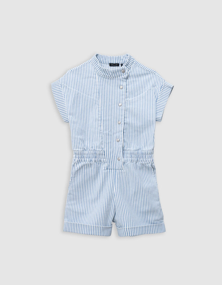 Combishort en jean blanc rayures bleues fille-3