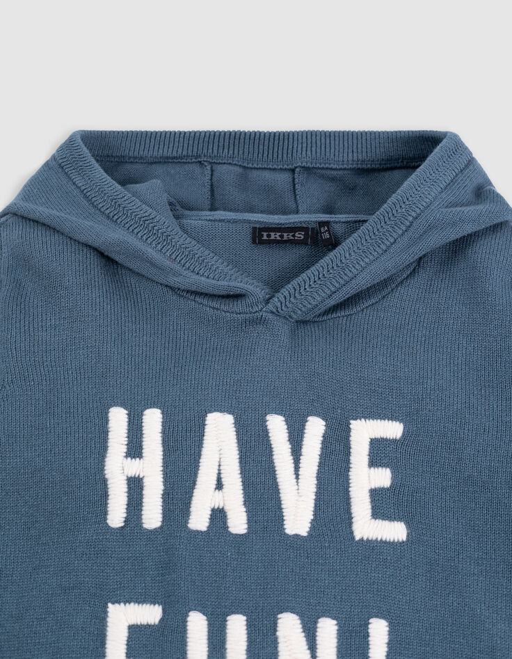 Sudadera de punto azul para niño con mensaje bordado-5