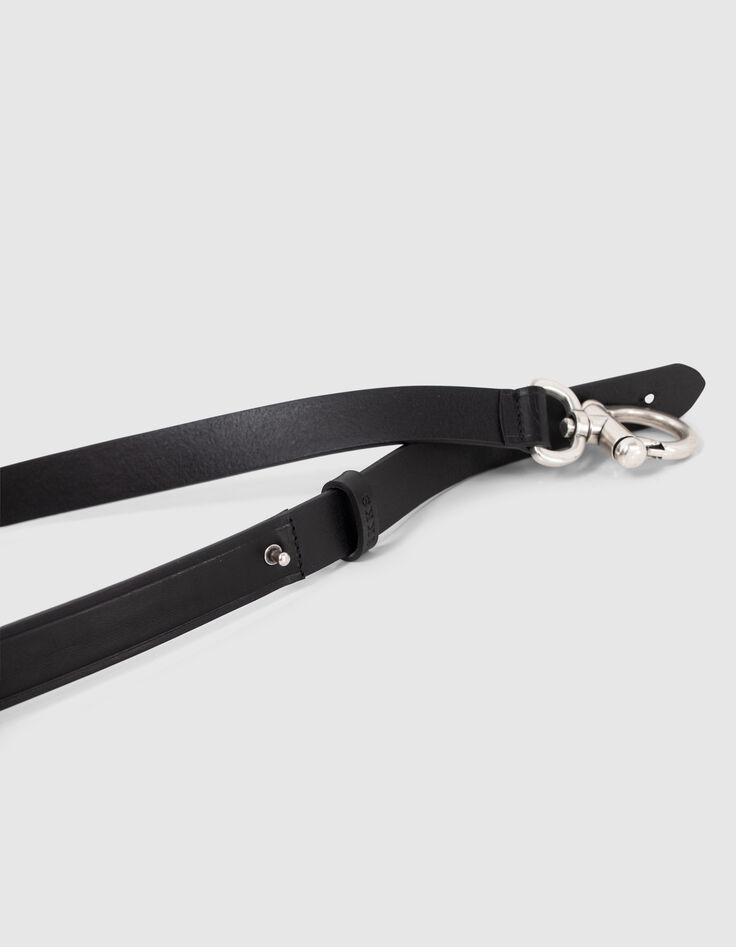 Women’s black leather belt with houndstooth round buckle-2
