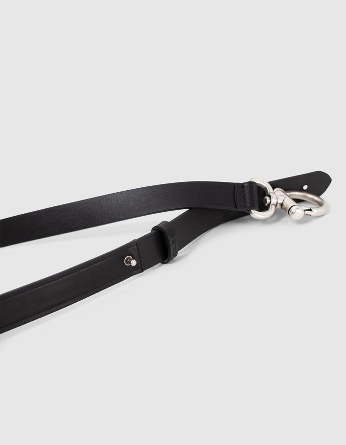 Women’s black leather belt with houndstooth round buckle - IKKS